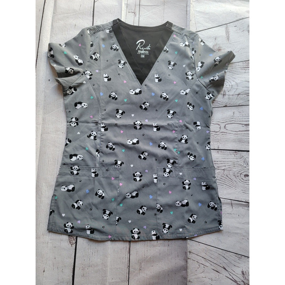 XS nurse scrub Tops winnie the pooh Pandas Monsters short sleeve tops - Picture 8 of 13